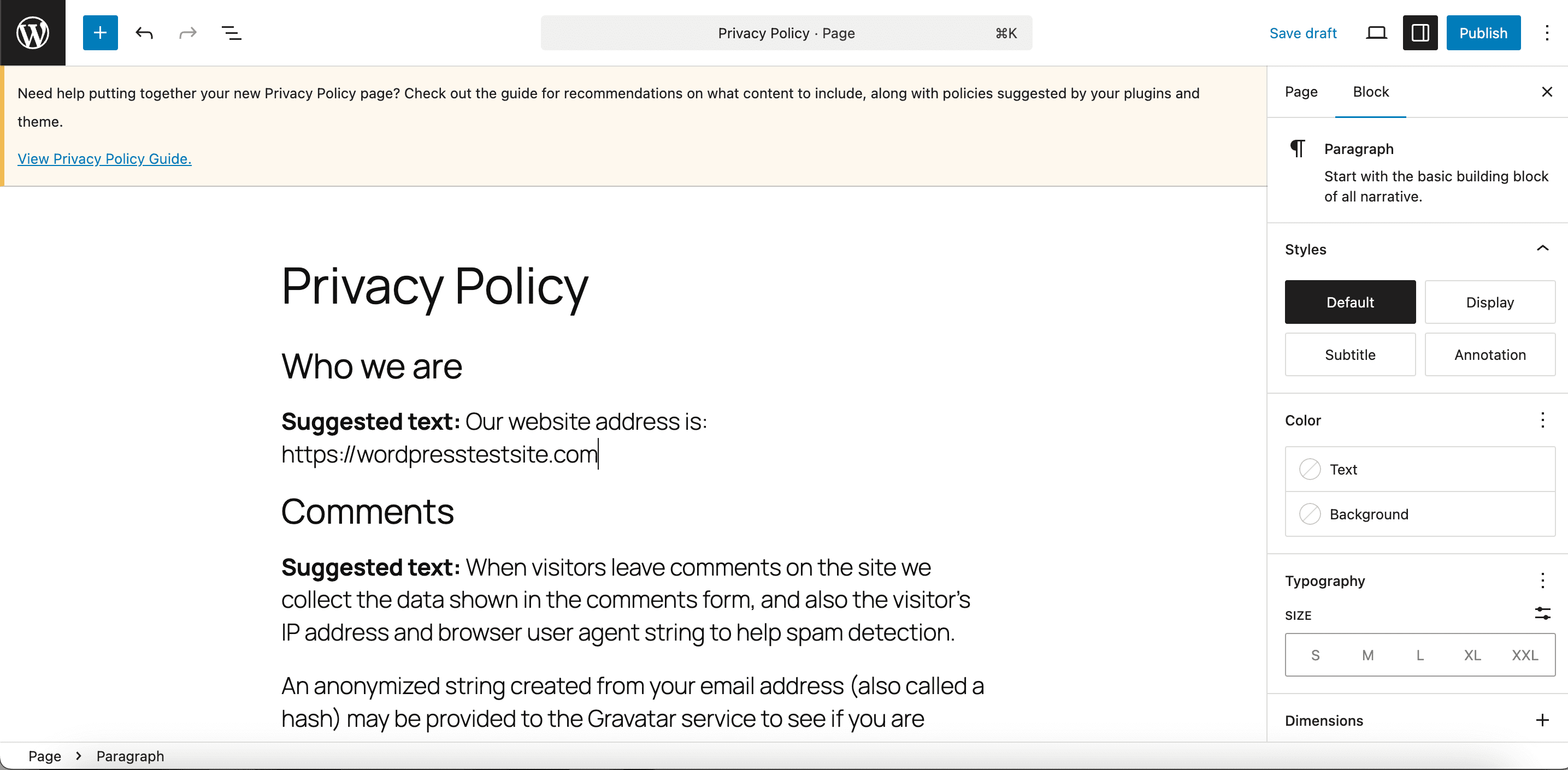 WordPress page